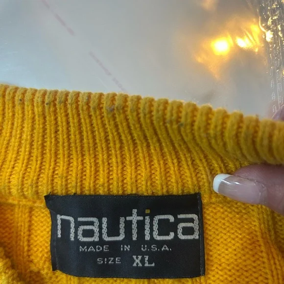 Nautica Men's V-Neck Sweater in Yellow and Navy grandpa preppy vintage XL - Picture 5 of 5